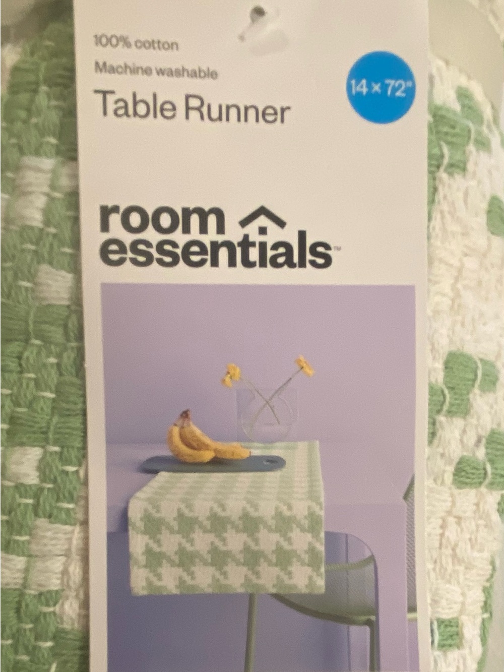 Room Essentials Green & White Cotton Table Runner 14” x 72” New - Picture 2 of 2
